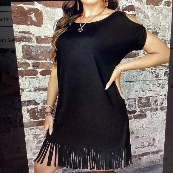 COLD SHOULDER CUT FRINGE MIDI DRESS (Size= 2XL) - Picture 1 of 10